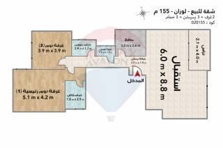 شقة للبيع 155 متر لوران العمارة صف أول علي البحر