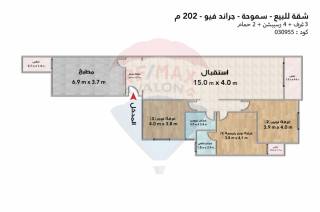 شقة للبيع 202 متر سموحة جراند فيو