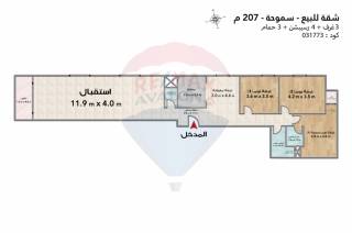 شقة للبيع 207 متر سموحة سموحة فستيفال