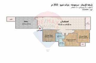 شقة للإيجار 202 متر سموحة جراند فيو