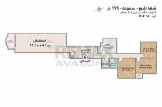 شقة للبيع 195 متر سموحة ش زكي رجب عمارة براند