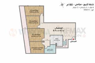 شقة للبيع 180 متر ميامي ش خليل حمادة